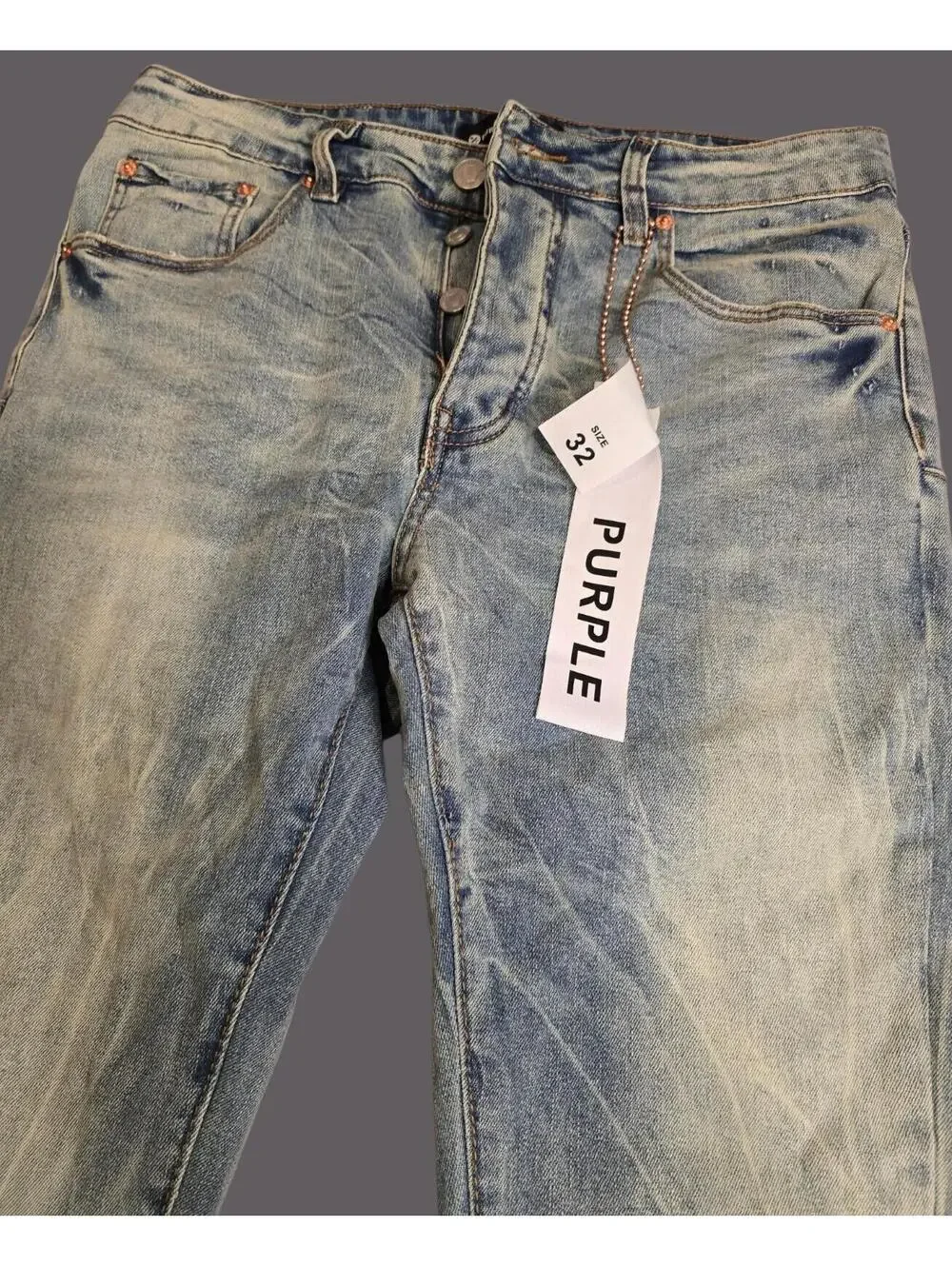 Purple Brand Light Wash Blue Men's Slim Denim Jeans Button